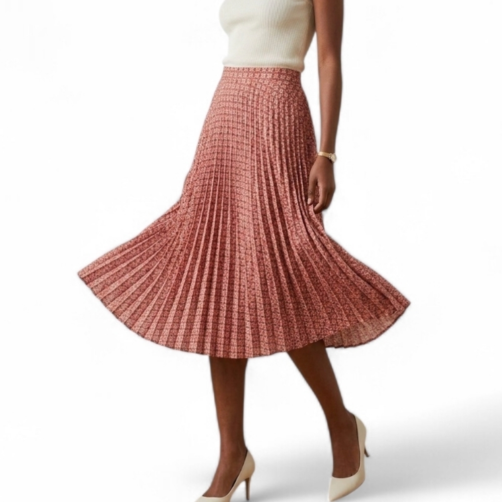 ​Max Studio Red Pleated Geometric Print Skirt - Size L